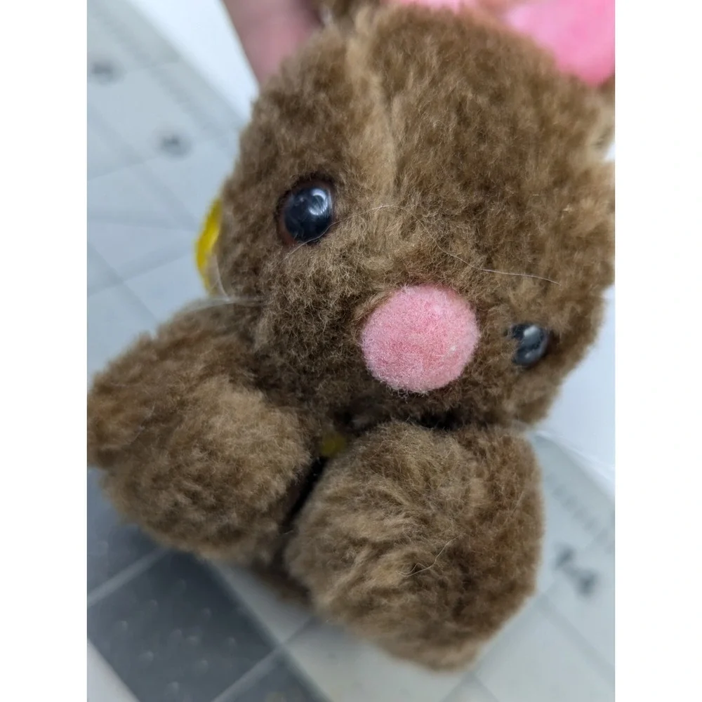 Russ Brown Mini Rabbit Plush 4 Inch Pink Ears Lot‎ of 2 Stuffed Animal Toy